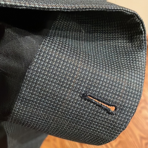 Andrew Frezza men’s Grey Blue small check blazer jacket career 100% wool  46R - Picture 10 of 15